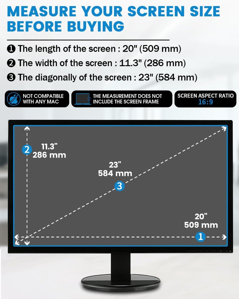 FFORITO 2-Pack 23 inch 16:9 Matte Anti Glare Computer Screen Cover, Anti Glare Eye Protection Film Compatible with All 23" Widescreen Monitors with 16:9 Aspect Ratio (20" W x 11.3" H) Not for 16:10 - Image 2